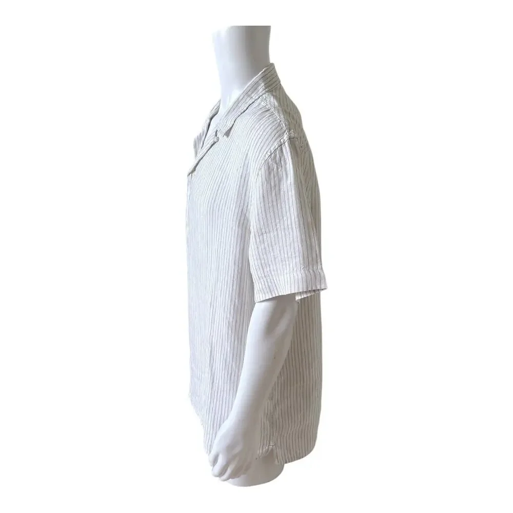 Banana Republic Linen Shirt Mens XL Relaxed Fit Striped Short Sleeve Button Up